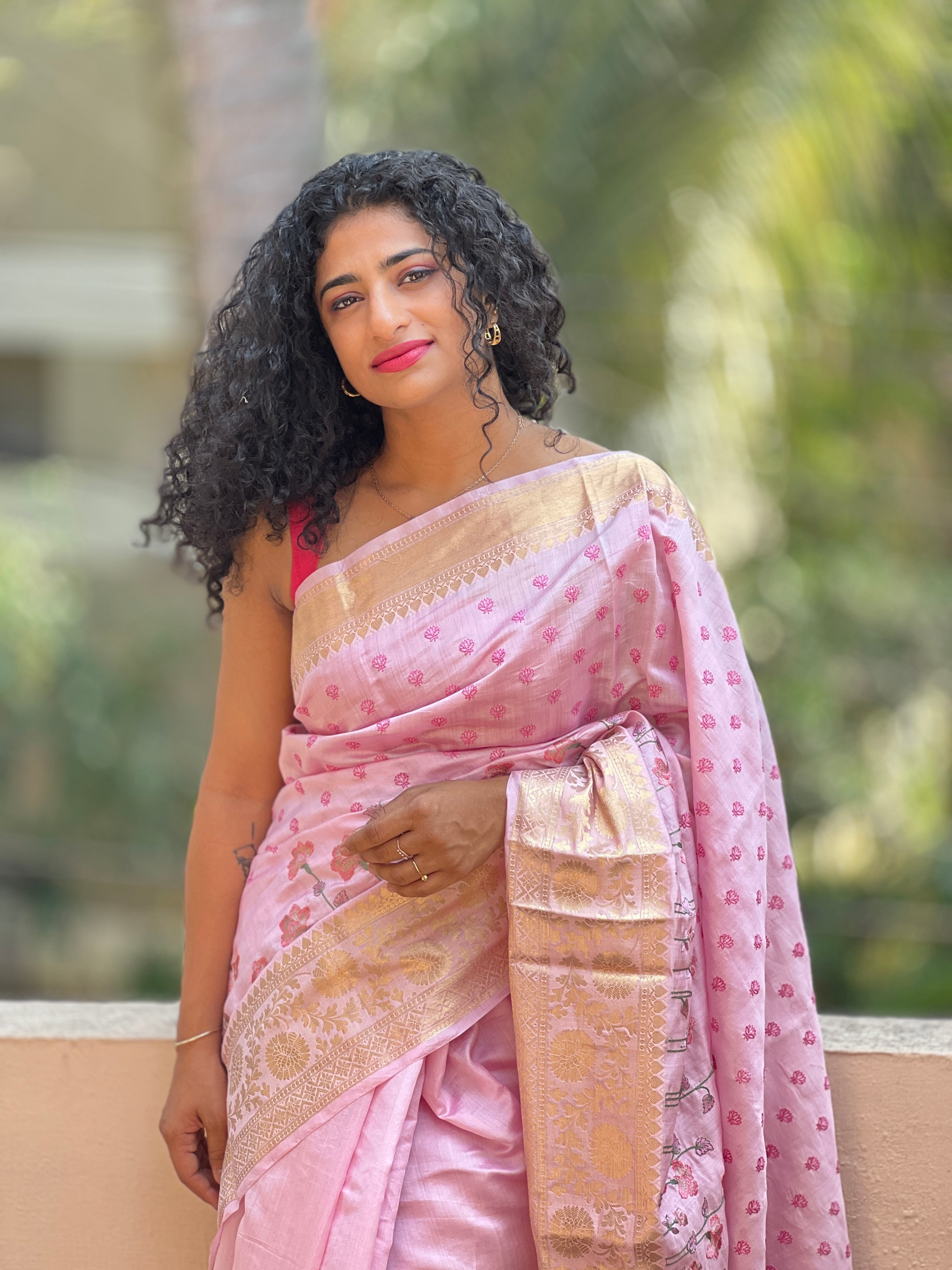 Chanderi Floral Computerized Machine Embroidery with Banarasi Border Sarees | JCL600