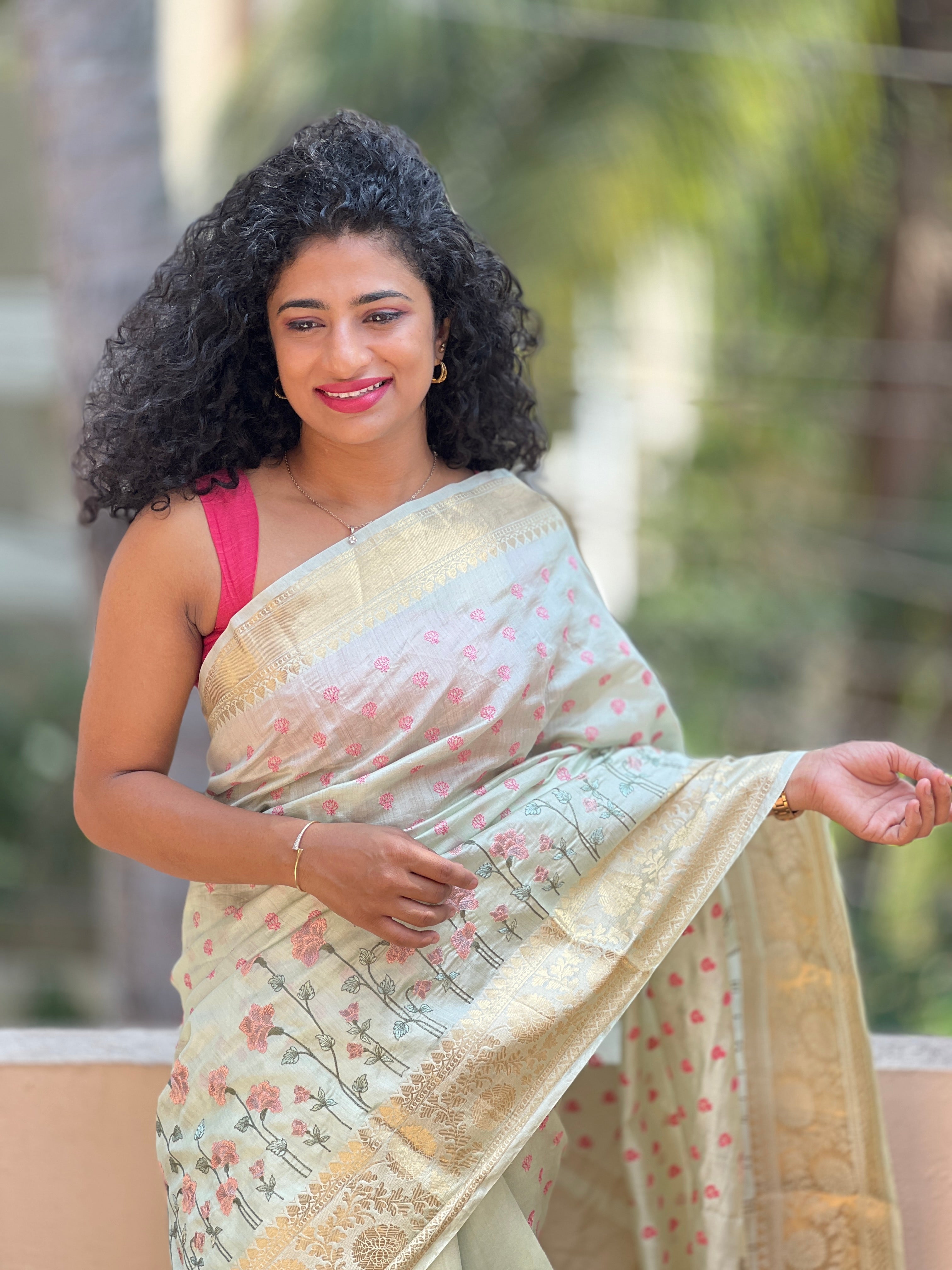 Chanderi Floral Computerized Machine Embroidery with Banarasi Border Sarees | JCL600
