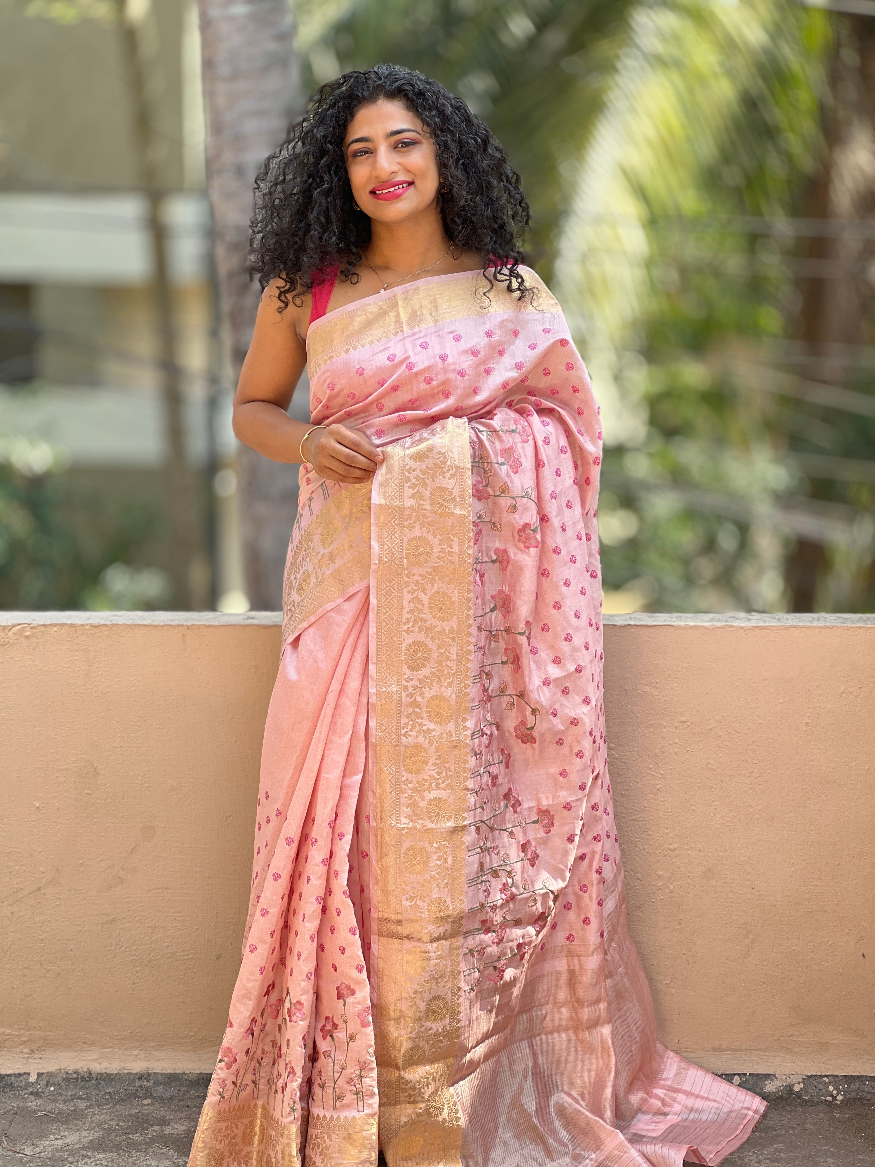 Chanderi Floral Computerized Machine Embroidery with Banarasi Border Sarees | JCL600