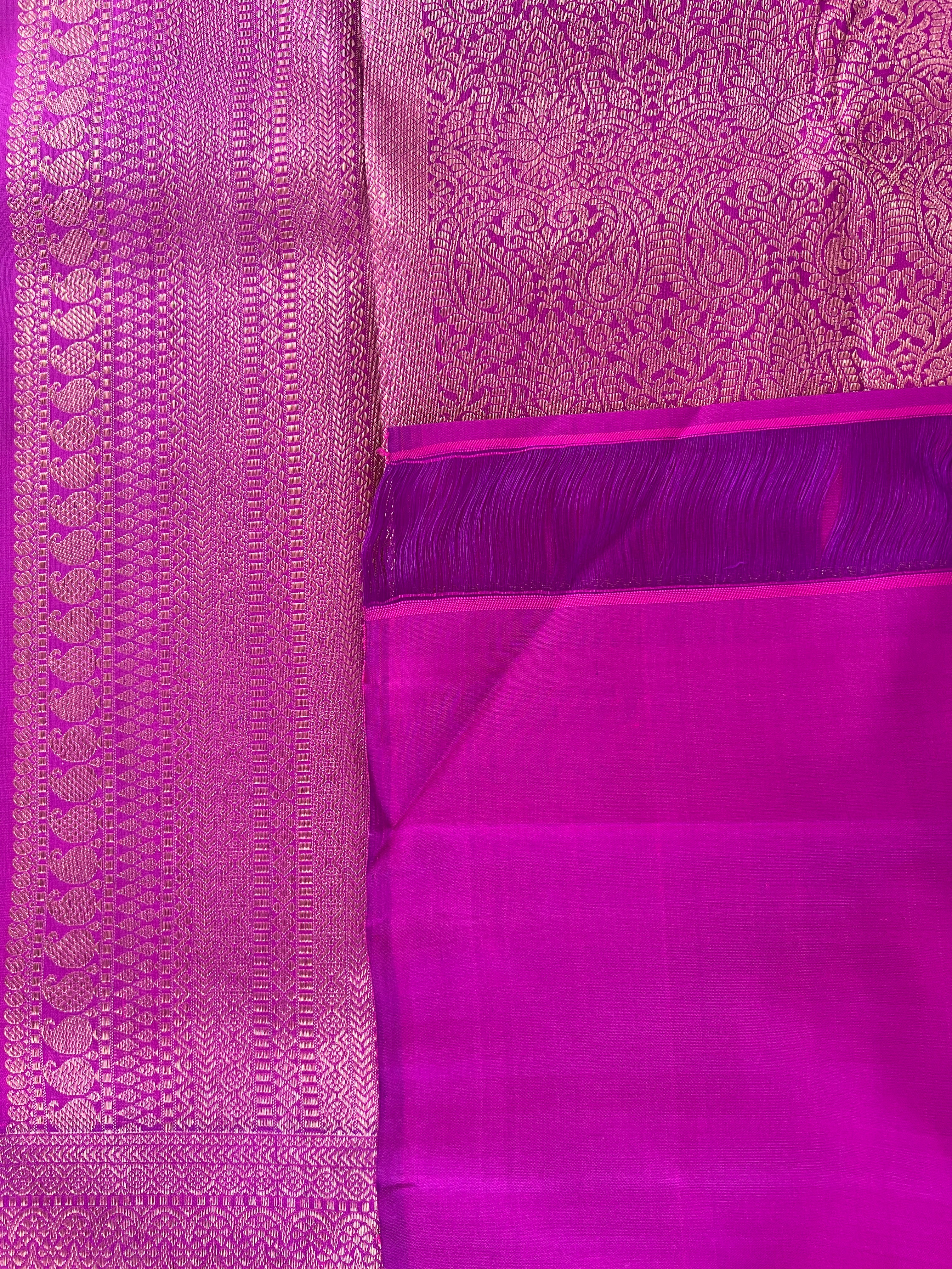Yellow Color Magenta Pink Combination Kanchipuram Saree | AK153