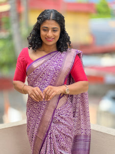 Violet Screen-Printed Modal Chanderi Saree | ARS288