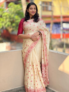 Semi Tussar Mirror Work Saree | ARS207