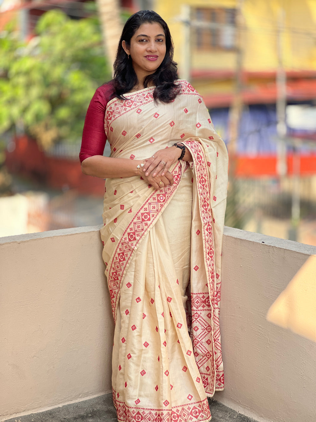 Semi Tussar Mirror Work Saree | ARS207