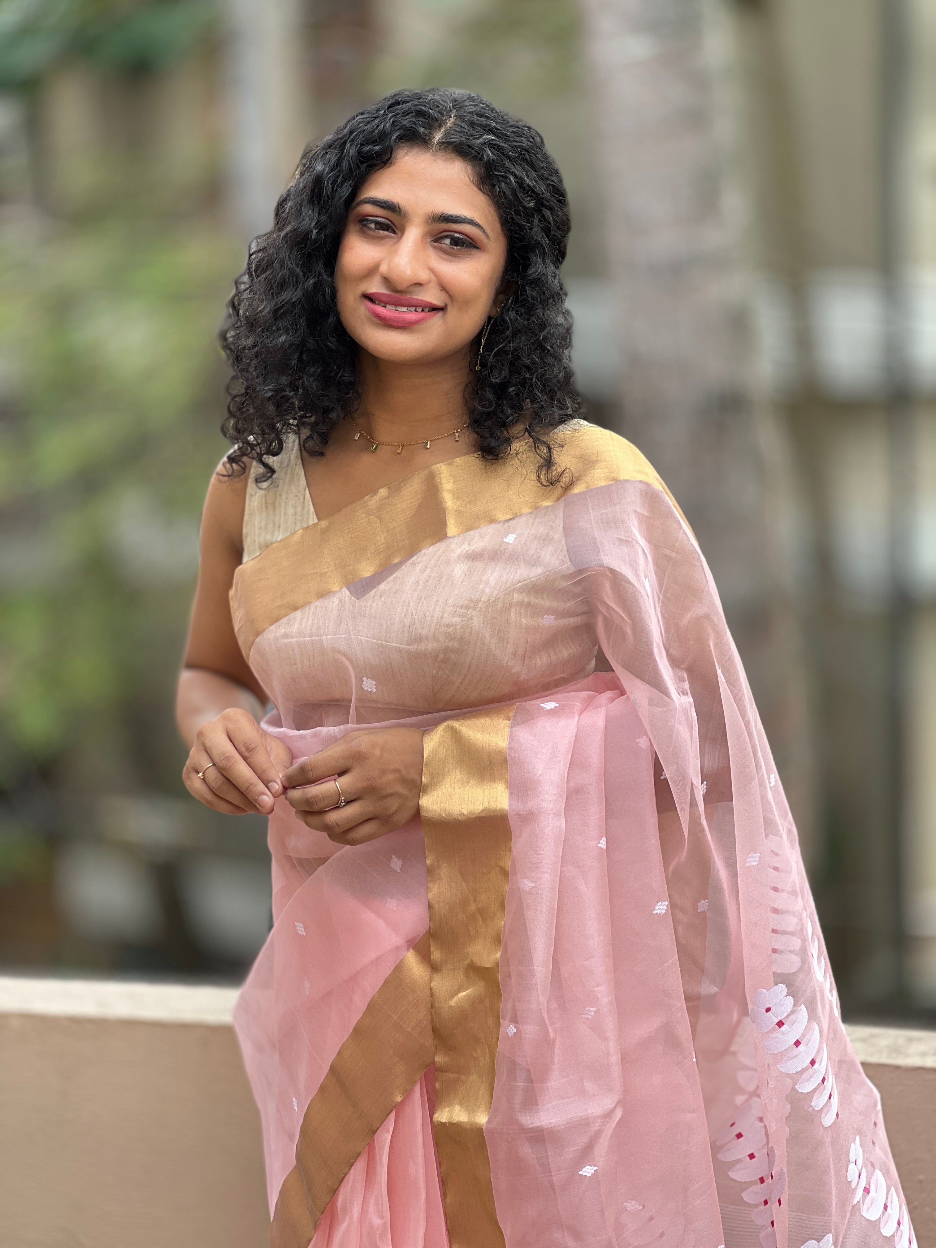 Light Peach Colour Chanderi Sarees | RC106