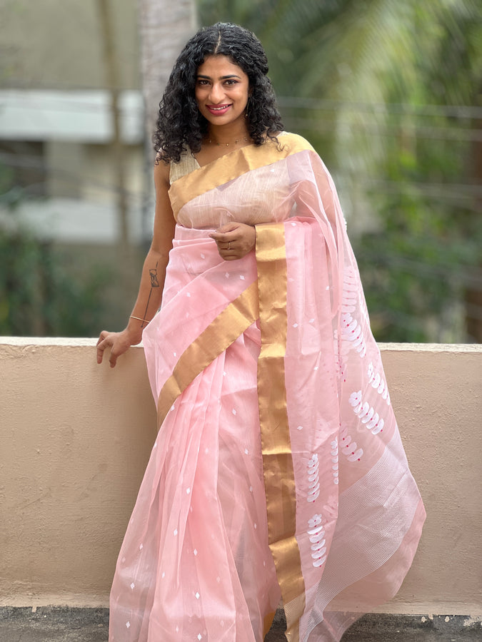 Light Peach Colour Chanderi Sarees | RC106