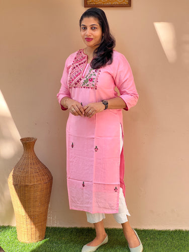 Floral Embroidery Semi Silk Kurta | OS342