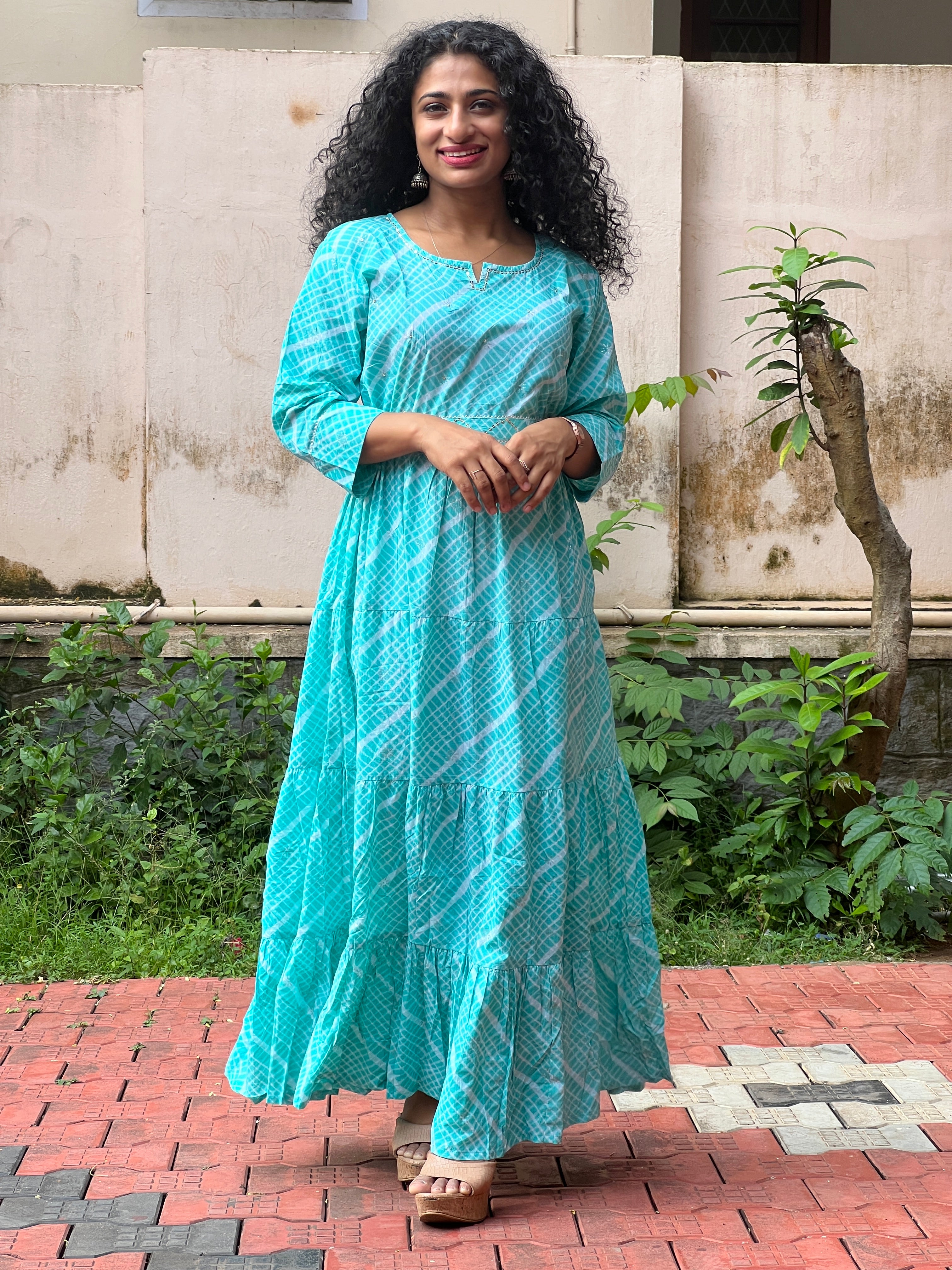 Shibori Pattern Layered Long Kurta Set | VC102