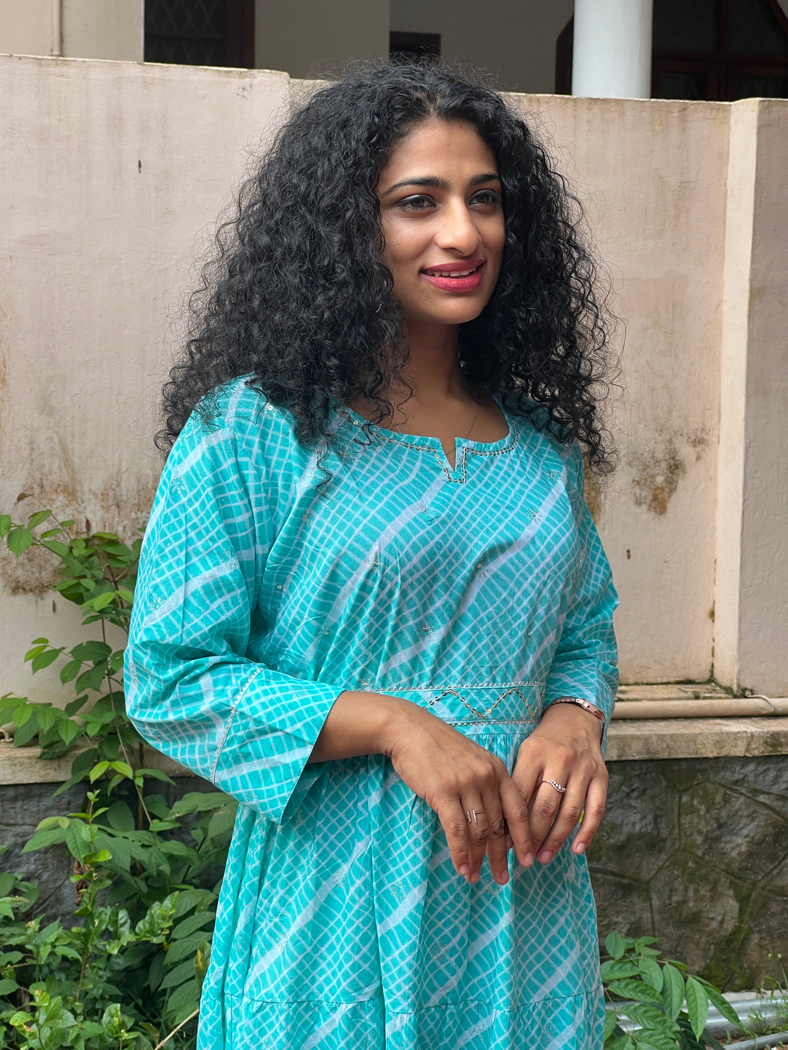 Shibori Pattern Layered Long Kurta Set | VC102