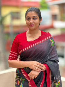 Black Jamdani Weaved Muga Tussar Saree | AHD346