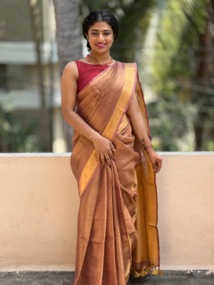Antique Golden Zari Weaved Tissue Saree | SK119