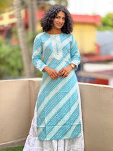 Blue Screen Printed Cotton Kurta | YFT108