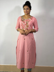 Pink Colour Printed Designer Cotton Kurtha | OS127