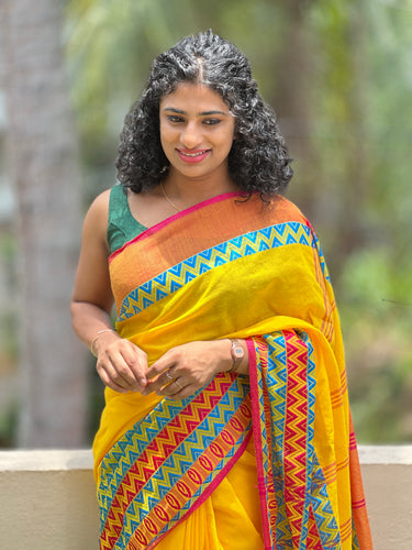 Blended Cotton Saree With Contrast Weave Design | RP305 | Pre Order