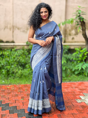 Computerized Embroidered Linen Finish Sarees | MRD261