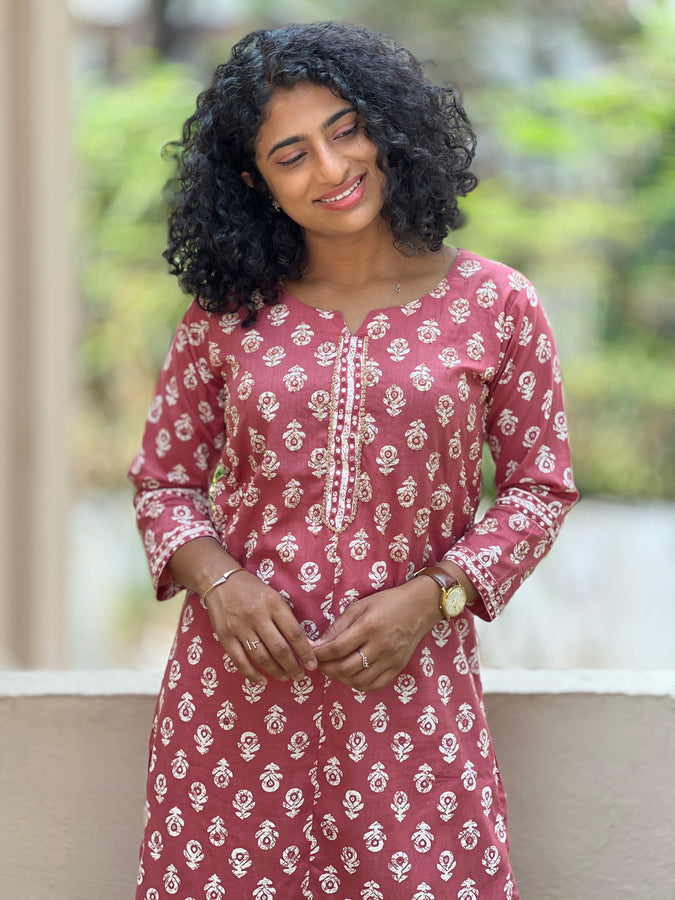 Screen Printed Mul Cotton Kurta | OS243