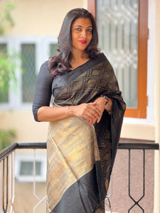 Golden Zari Weaved Raw Silk Saree | MNH244