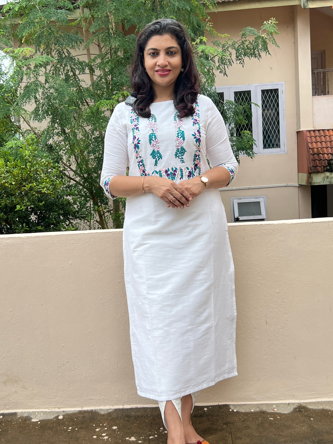 Embroidered Slub Chanderi Finish Semi Silk Kurtha  | DN303