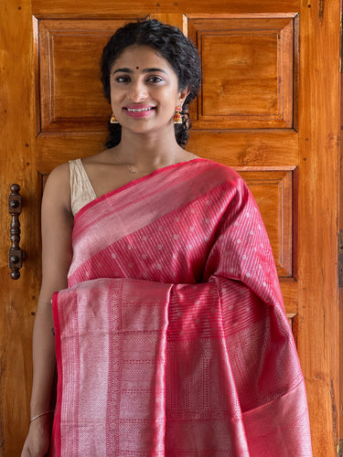 Red Color Kanchipuram Saree With Rich Silver Weave Patterns | CV107