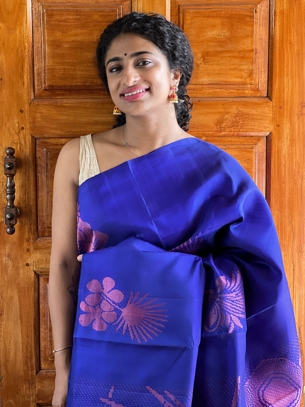 Royal Blue Color Traditional Kanchipuram Sarees with Butta Weave Patterns | CV155