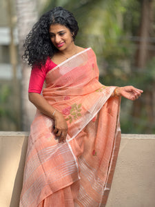 Cross Stitch Embroidery Bhagalpuri Linen Saree | RP245