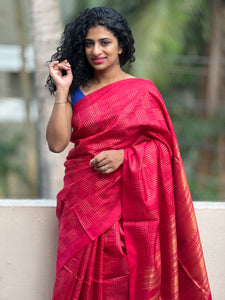 Square Block Weaving Pattern Raw Silk Saree | MNH245
