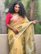 Cross Stitch Embroidery Bhagalpuri Linen Saree | RP246