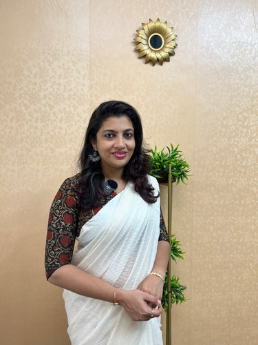Off-White Muga Cotton Saree with Printed Blouse Piece | SS888