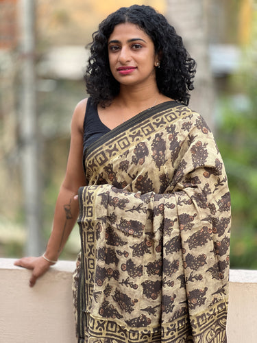 Block Printed Modal Chanderi Finished Saree | SGA107