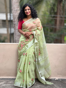 Computerized Embroidery Bhagalpuri Linen Saree | RP256