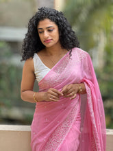 Point Embroidery Design Georgette Pink Color Saree | RP255