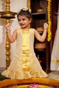 Kerala Kasavu Gown with Golden Tissue Border | ONM106