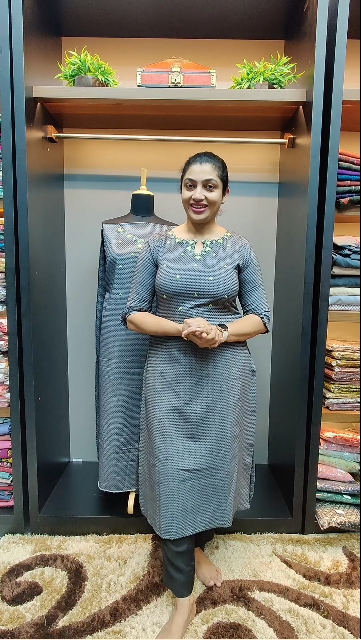 Metallic Grey Colour Designer Jacquard Weave Cotton Silk Kurtha Material | DN226