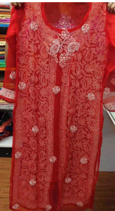 Red color chikankari embroidered georgette kurtha | LCF150