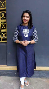 Navy blue color raw silk kurtha material | UNSTITCHED | DN103