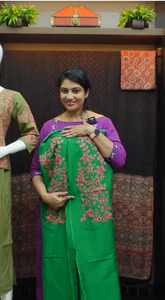 Green colour designer cotton silk kurtha material | DN224