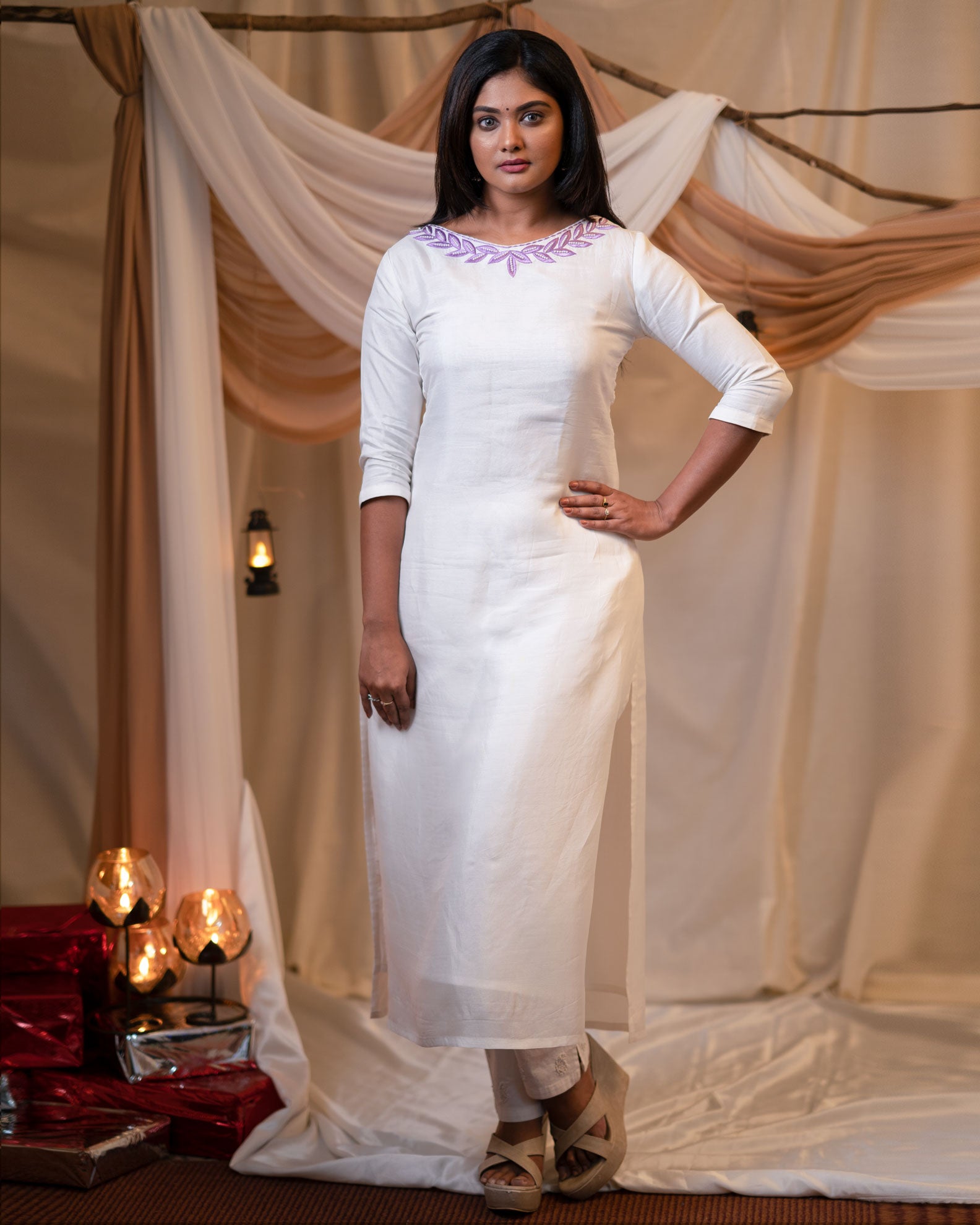 Machine Embroidered Uppada Silk Kurta Unstitched | DN342