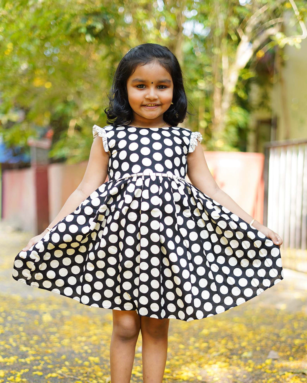 Black Mulcotton Frock With Polka Dot | BL106