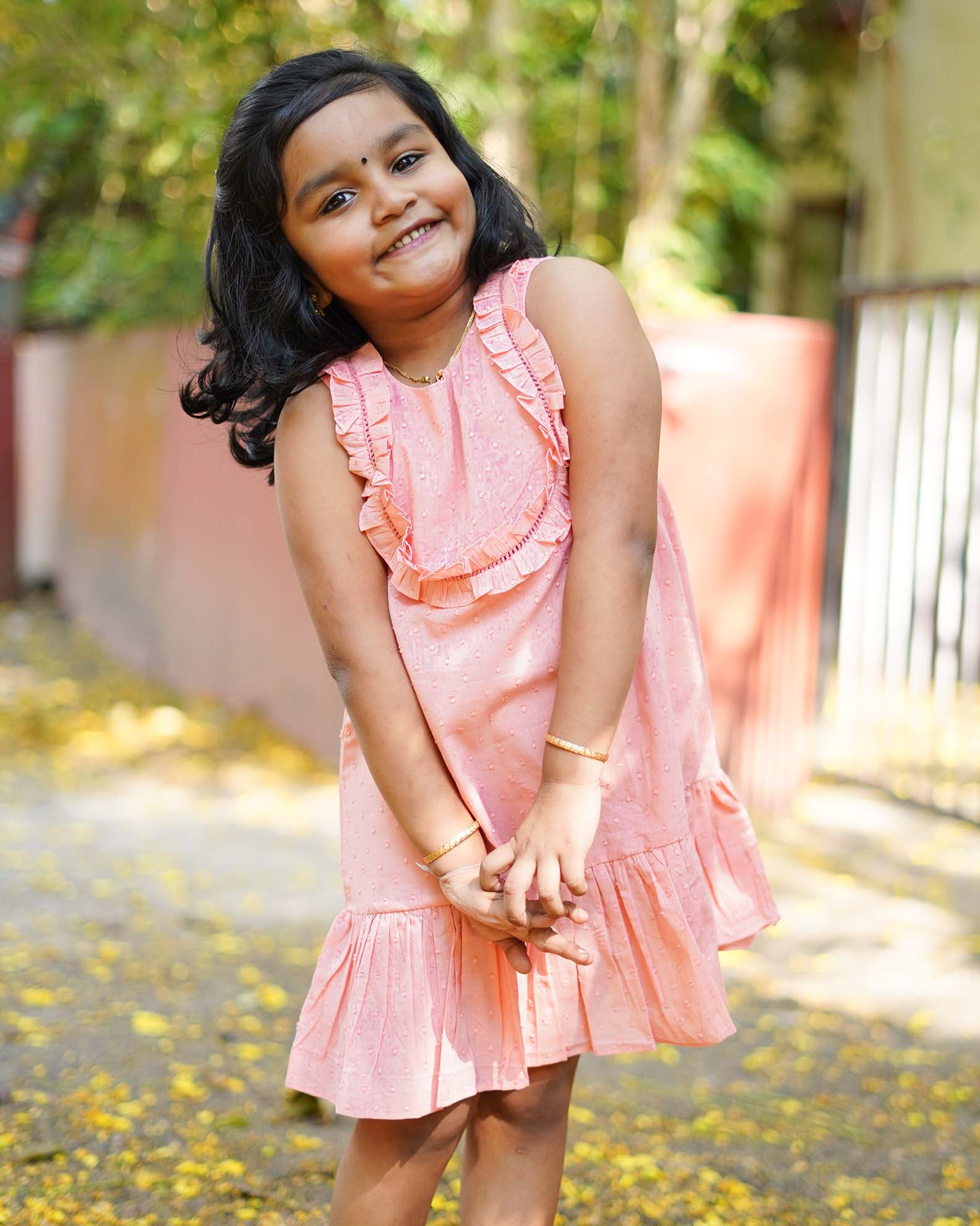 Peach Dobby Cotton Frock | BL104