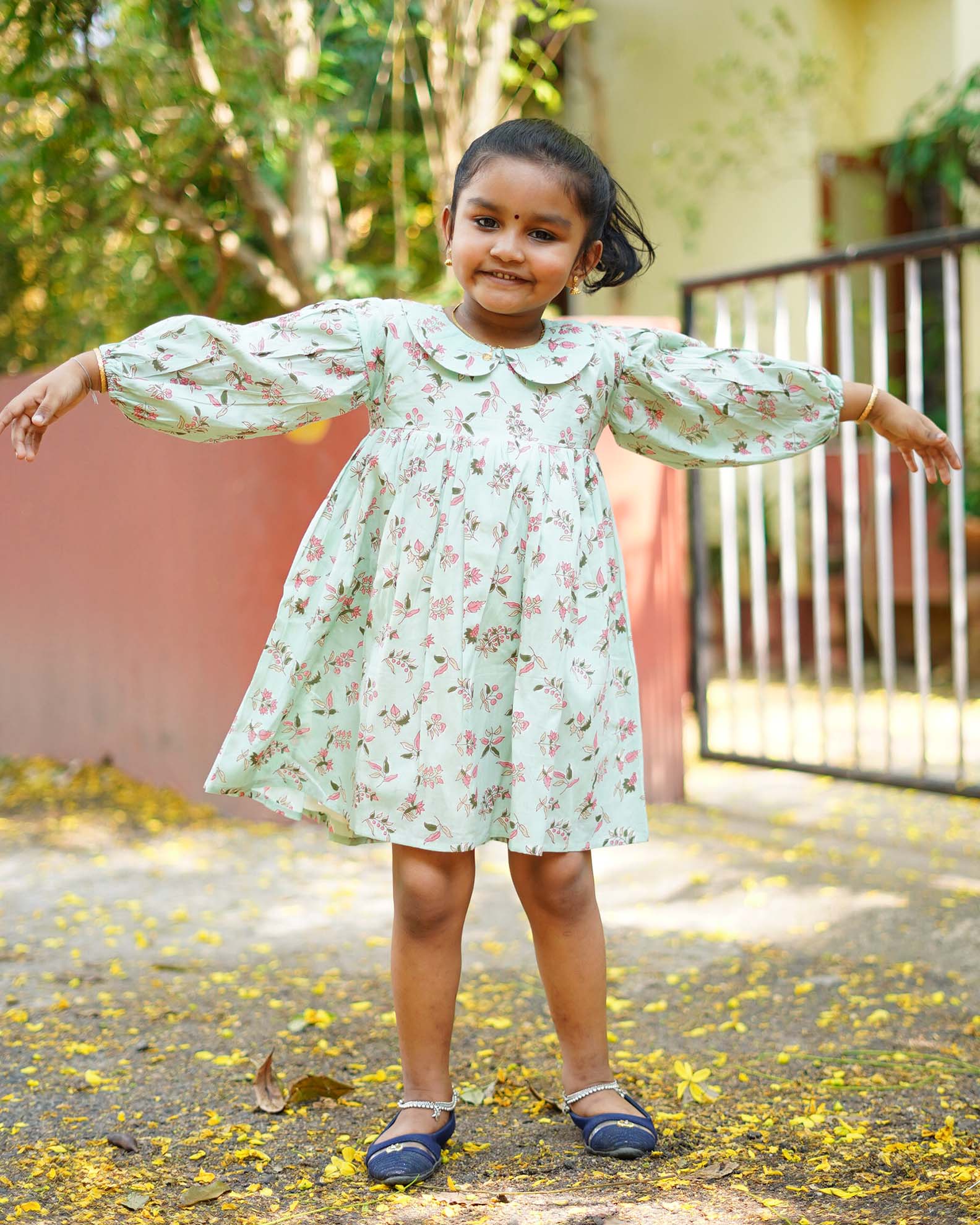 Teal Blue Cotton Printed Frock | BL115
