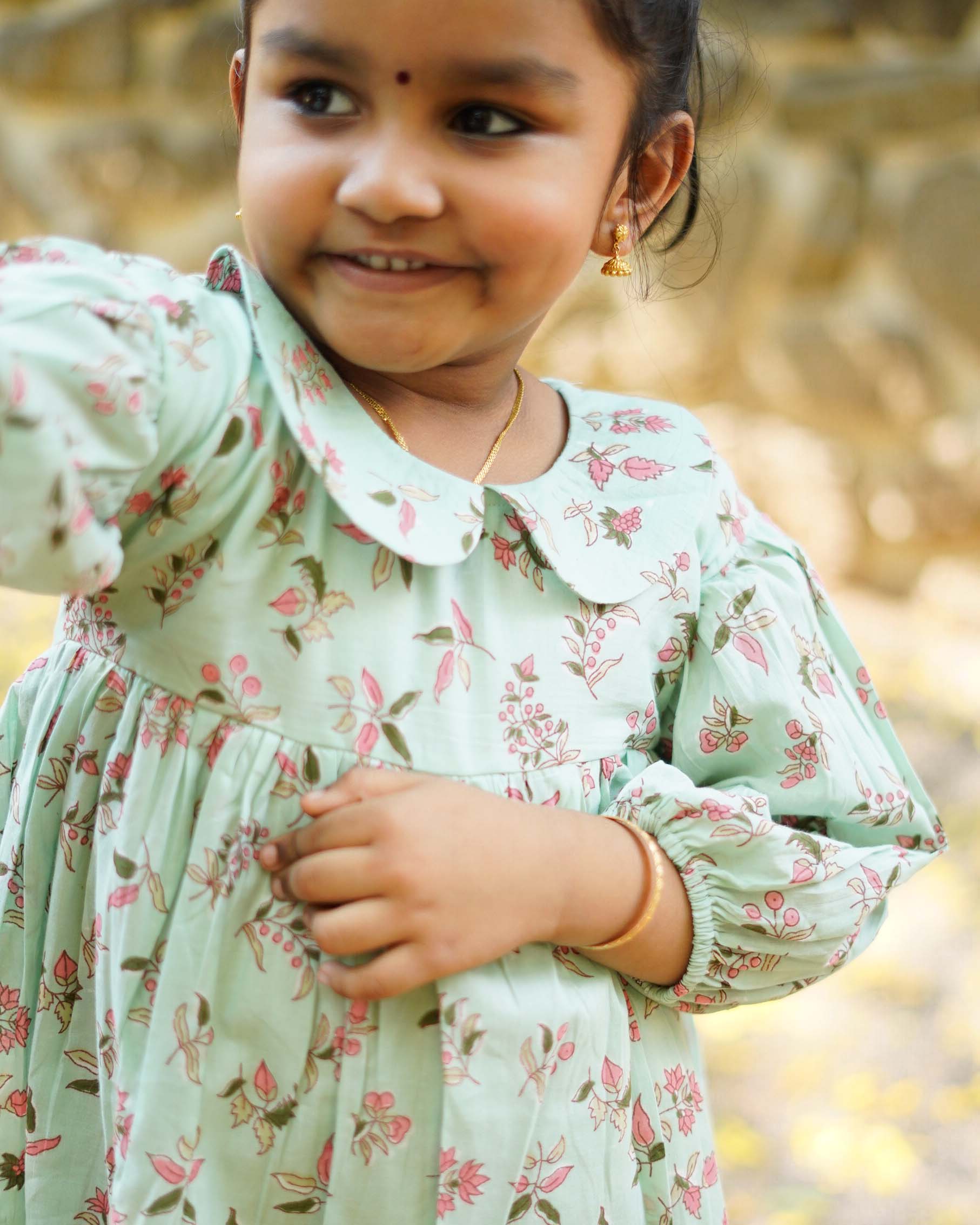 Teal Blue Cotton Printed Frock | BL115