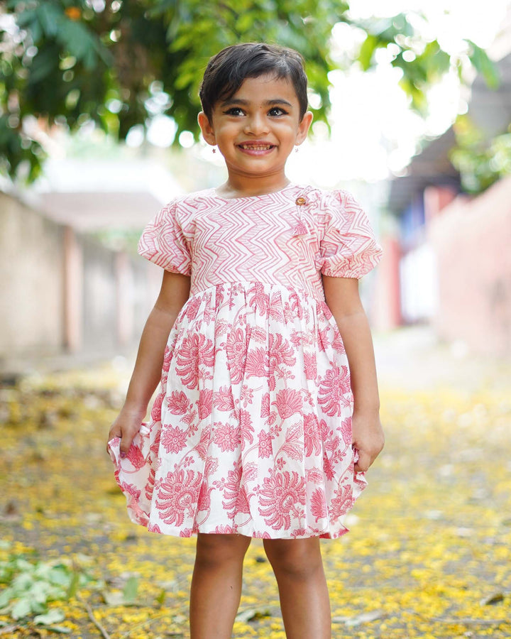 Zig-Zag Printed Pink Cotton Frock | BL114