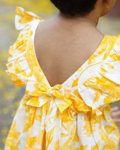 Floral Printed Yellow Gathered Frock | BL102