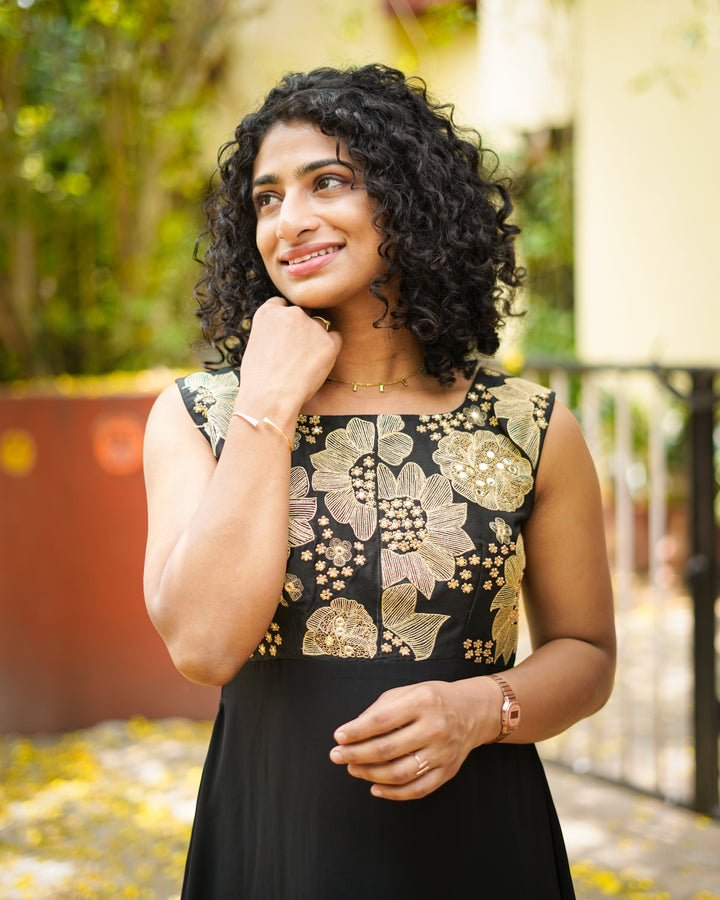 Black Georgette Embroidered unstitched  Kurta | GW128