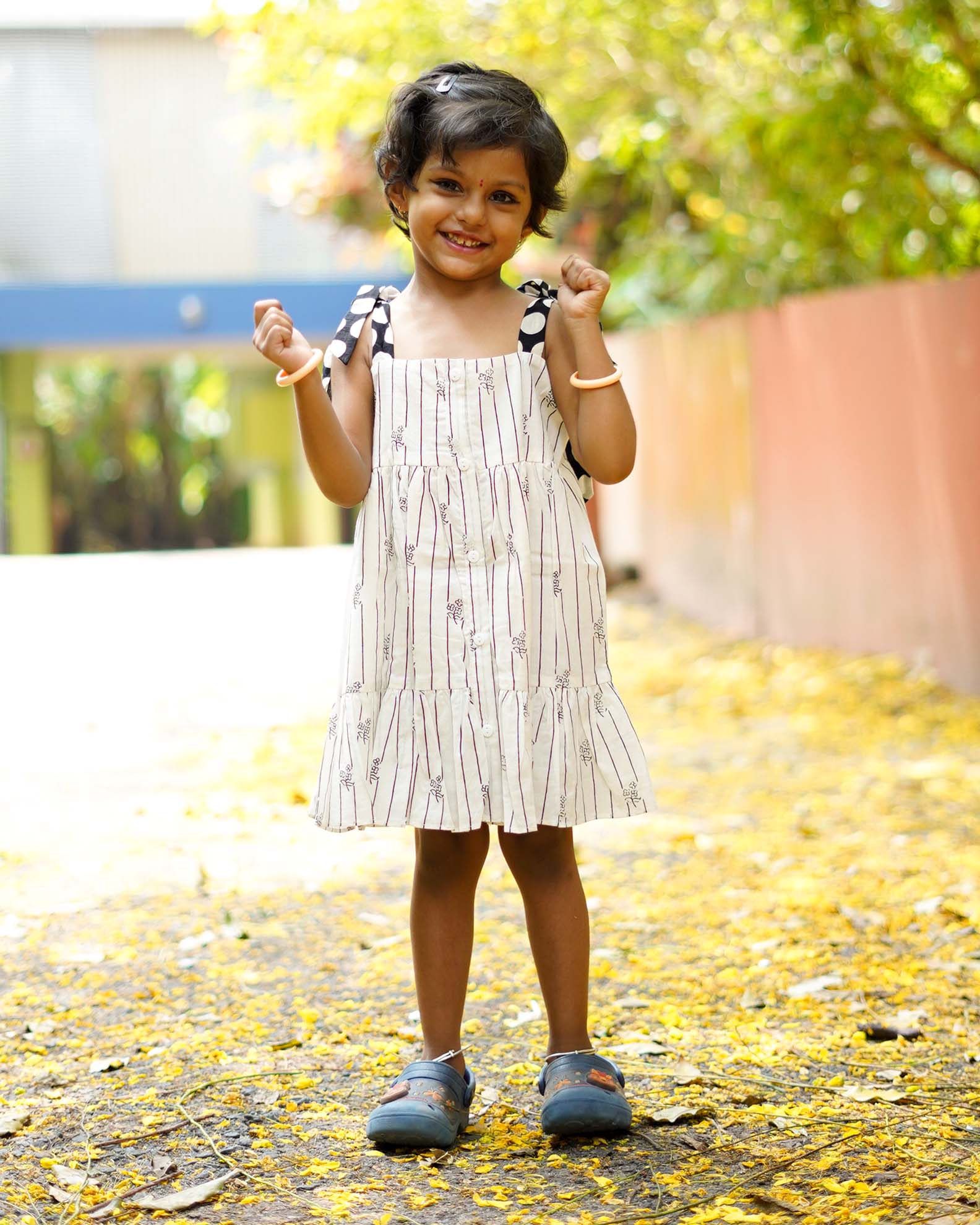 White Stripe Patterned Cotton Frock | BL112