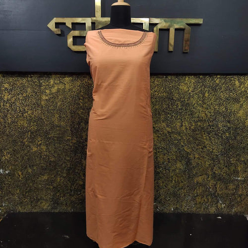 Peach colored hand embroidered raw silk kurtha material | UNSTITCHED | IGFC105 - Aham Designer Boutique