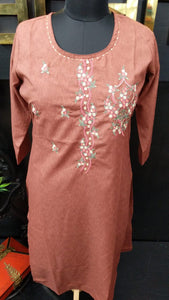 Brown color embroidered rayon kurtha | CS101