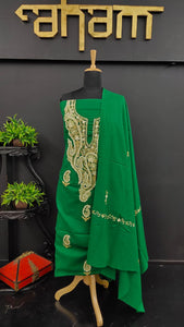 Dark green color Kashmiri embroidered mal cotton salwar set | HK133