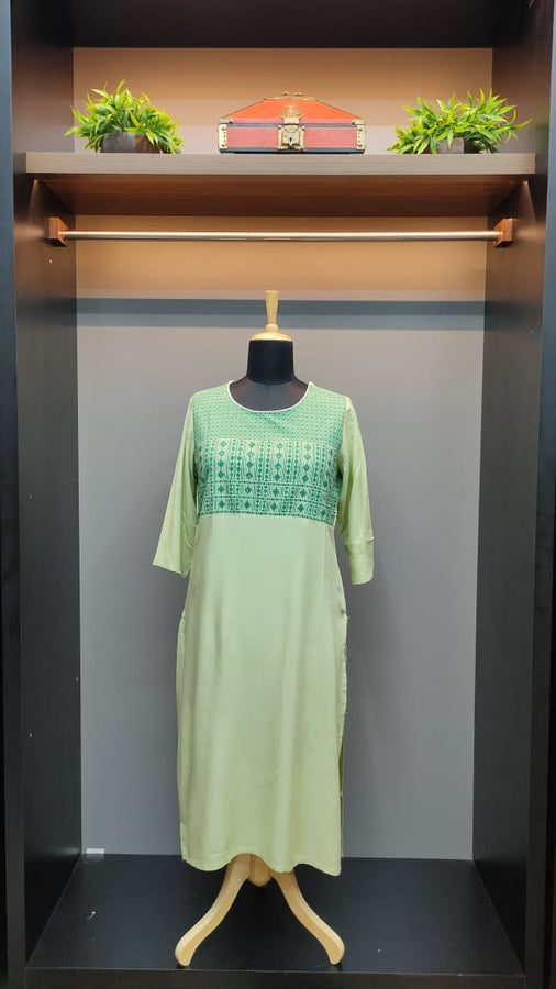 Pastel pista green colour cotton rayon kurtha | NI309