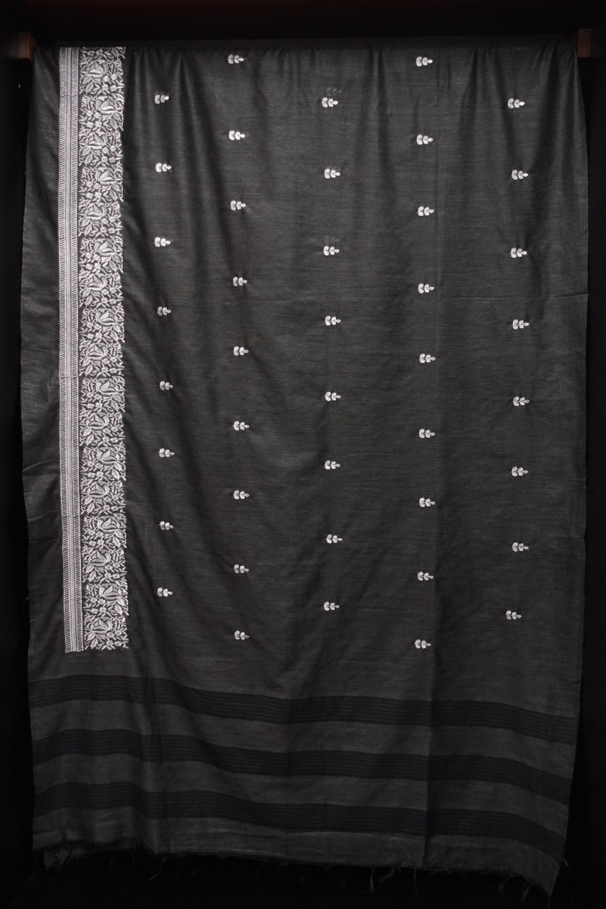 Computerized Embroidered Linen Finish Sarees | MRD261