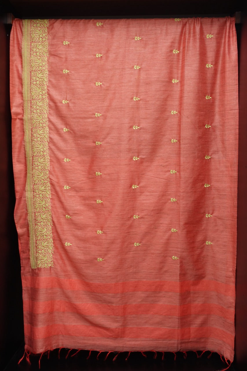 Computerized Embroidered Linen Finish Sarees | MRD261